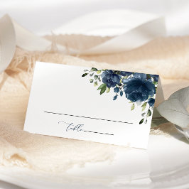 Navy Blåa blommor, Greenery, Boho, Blommigt Bröllo Placeringskort