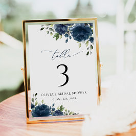 Navy Blåa blommor, Greenery, Boho, Bordsnumren Bordsnummer