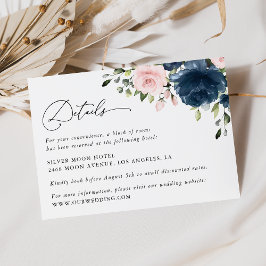 Navy Blåa blommor, Rosa Flowers, Bröllop Details Tilläggskort