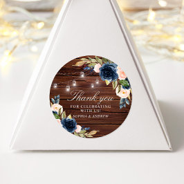 Navy Blåa blommor Rustic Bröllop Runt Klistermärke