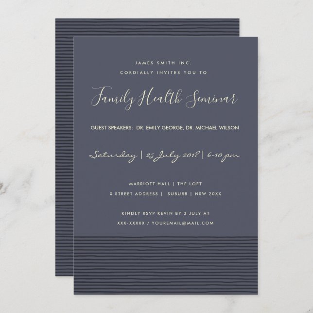 NAVY BLACK SKETCH RAND LINE TALK SEMINAR HÄNDELSE INBJUDNINGAR (Fram/baksida)