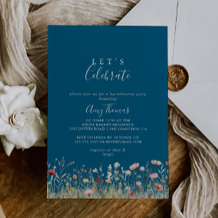 Navy Bliss Boho Vildblomma Låt oss fira fest Inbjudningar