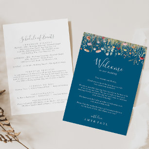 Navy Bliss Boho Wildblomme Bröllop Välkommen Brev