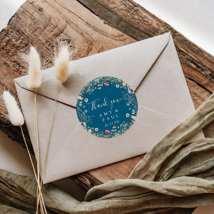 Navy Bliss Boho Wildbloms Tack Wedding Favor Runt Klistermärke