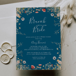 Navy Bliss Wildflower Brunch med bruden Shower Inbjudningar