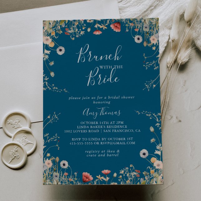 Navy Bliss Wildflower Brunch med bruden Shower Inbjudningar (Skapare uppladdad)