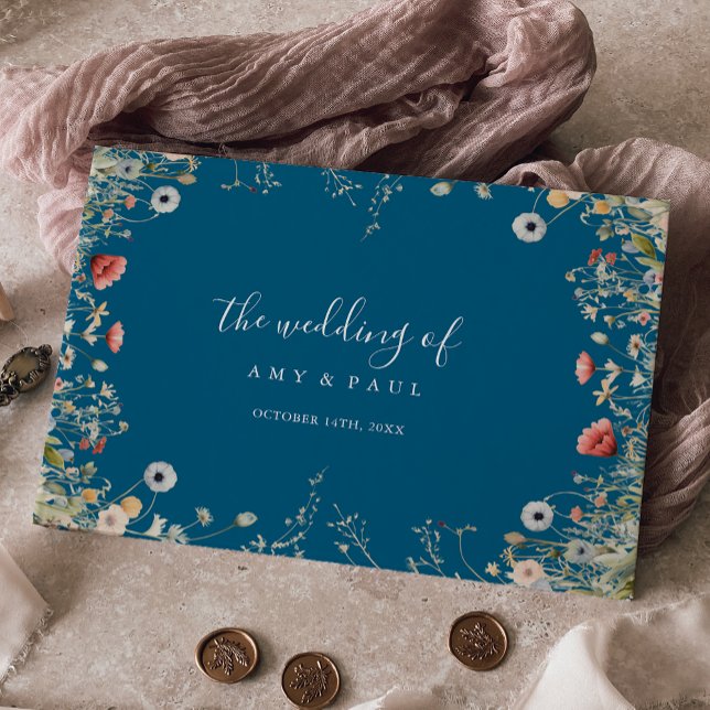 Navy Blissful Boho Wildblomma Bröllop Gästböcker (Skapare uppladdad)