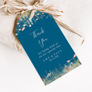 Navy Blissful Boho Wildblomma Bröllop Tack Presentetikett