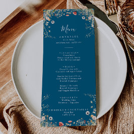 Navy Blissful Boho Wildblommor Dinner Menu Meny
