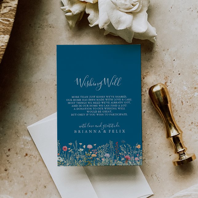 Navy Blissful Boho Wildflower Wedding Wishing Well Tilläggskort (Skapare uppladdad)