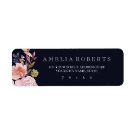 Navy Blommig Akvarell Peonies Adressetikett Returadress Etikett