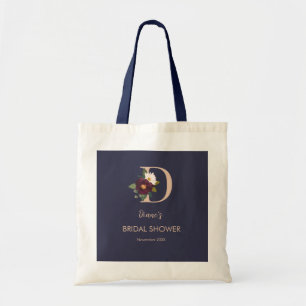 Navy Blommig Monogram Bokstav D Bröllopsdusch Tygkasse