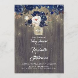 Navy Blommig Murad Babyshower Inbjudningar
