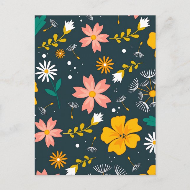 Navy Blommig Trädgård Whimsical Vår Mönster Helg Vykort (Framsida)