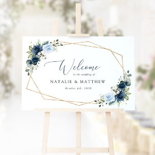 Navy Blommor, Blå Blommor, Boho, Bröllops Hälsning Poster