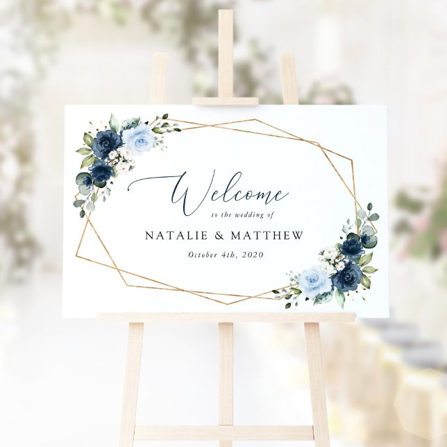 Navy Blommor, Blå Blommor, Boho, Bröllops Hälsning Poster (Skapare uppladdad)