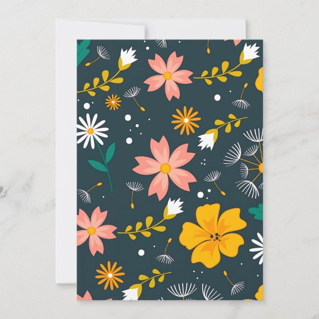 Navy blomsterträdgård Whimsical vår mönster Julkort (Framsida)