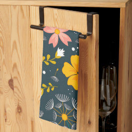 Navy blomsterträdgård Whimsical vår mönster Kökshandduk