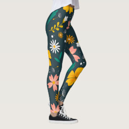 Navy blomsterträdgård Whimsical vår mönster Leggings