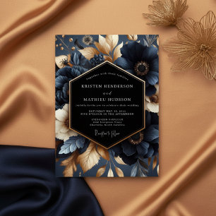 Navy Bloom Bröllop Inbjudningar
