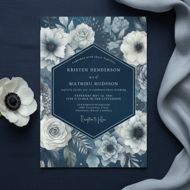 Navy Bloom Moody Wedding Inbjudningar (Skapare uppladdad)