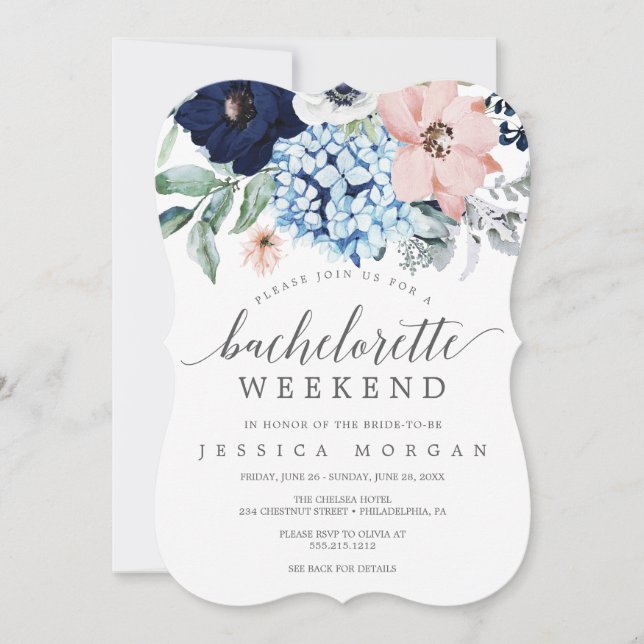 Navy Blooms Bachelorette Helg Itinerary Inbjudningar (Framsida)