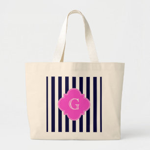 Navy Blu White Rand Shock rosa Quatrefoil Monogram Jumbo Tygkasse