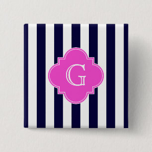 Navy Blu White Rand Shock rosa Quatrefoil Monogram Knapp