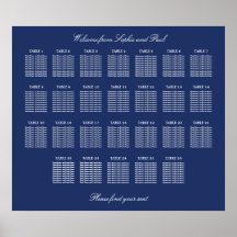 Navy Blue 26 Bord Bröllop Platsindelning Affisch