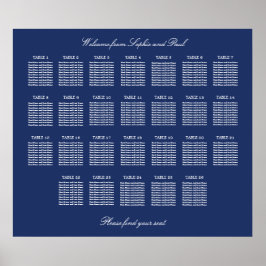 Navy Blue 26 Bord Bröllop Platsindelning Affisch