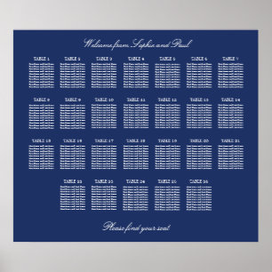 Navy Blue 26 Bord Bröllop Platsindelning Affisch