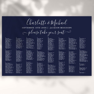Navy Blue 300 Namn Bröllopsplatskarta Poster