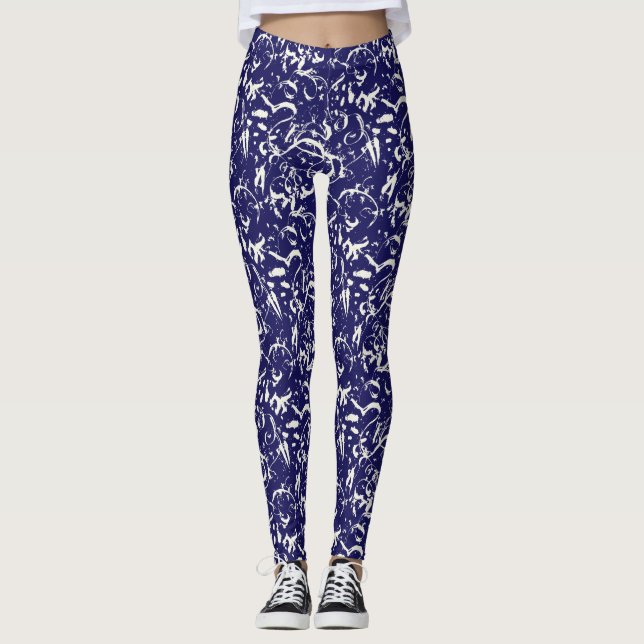 Navy Blue Abstract Leggings  (Framsida)