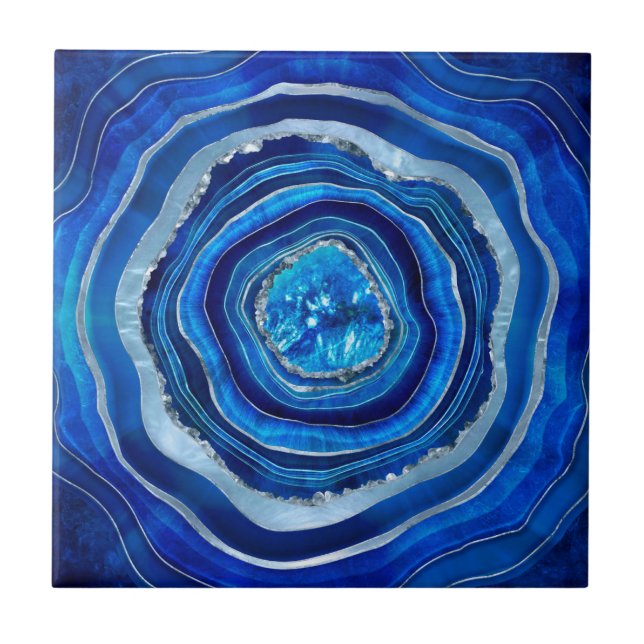 Navy Blue Agate Geode Digital art Kakelplatta (Framsidan)