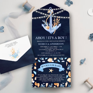 Navy Blue Akvarell Marin Ankare Bebis Shower