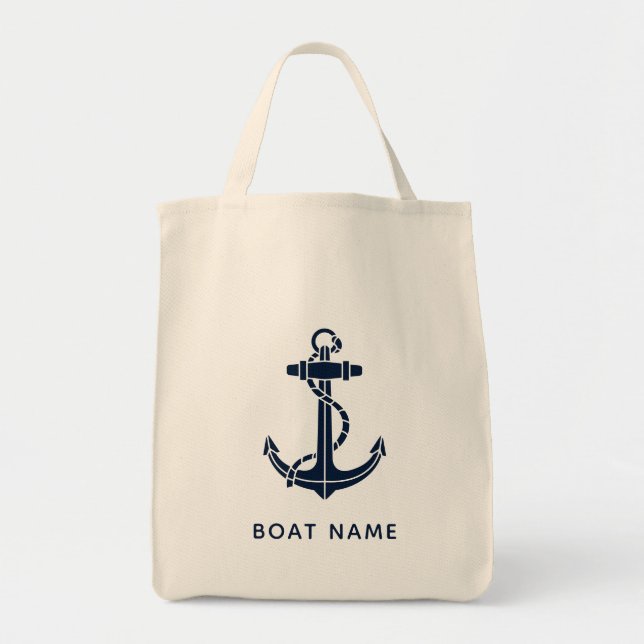 Navy Blue Anchor Boat Name Custom Tygkasse (Framsidan)
