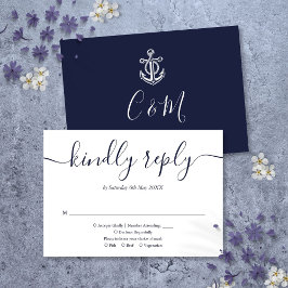 Navy Blue Anchor Monogram Marin Bröllop OSA Kort
