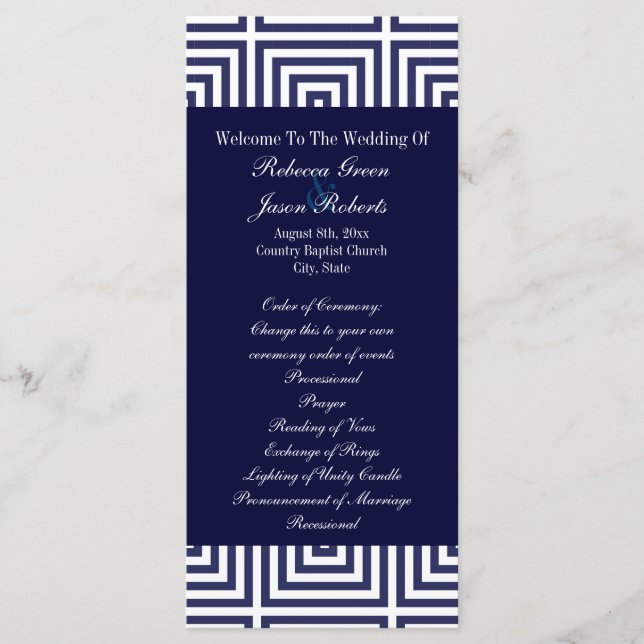 Navy Blue anchor nautical bröllopsprograms Program (Framsida)
