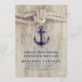 Navy Blue Anchor Rustic Nautical Rehearsal Middag Inbjudningar