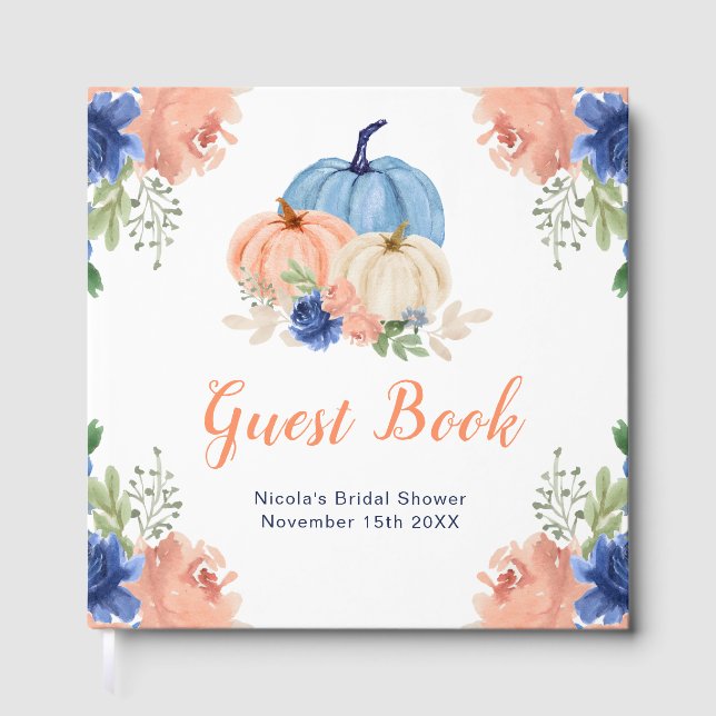 Navy Blue and Blush Floral Pumpkins Bridal Shower Gästböcker (Framsida)