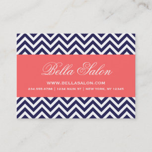 Navy Blue and Coral Modern Chevron Rand Visitkort