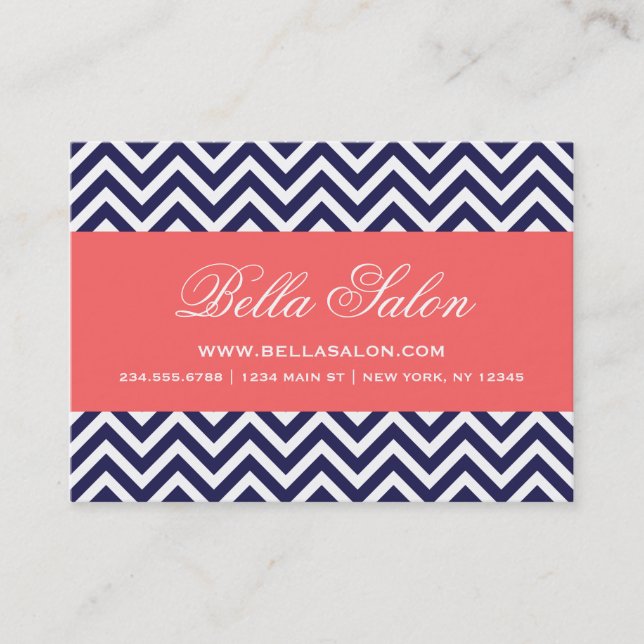 Navy Blue and Coral Modern Chevron Rand Visitkort (Framsida)