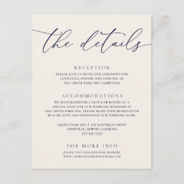 Navy Blue and Cream Modern Minimalist Bröllop Tilläggskort