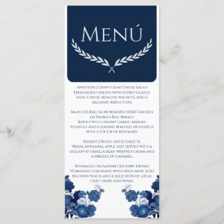 Navy Blue and Dusty Blue Floral Color Block Menu Meny