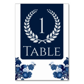 Navy Blue and Floral Table Number with Color Block Bordsnummer