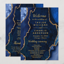 Navy Blue and Gold Agate Wedding Program