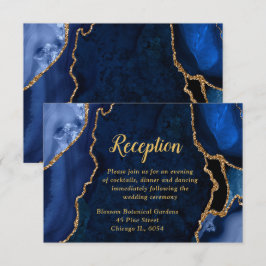 Navy Blue and Gold Agate Wedding Reception Tilläggskort