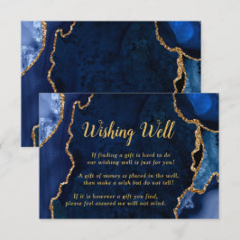 Navy Blue and Gold Agate Wedding Wishing Well Tilläggskort