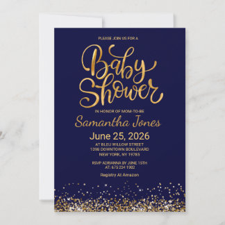 Navy Blue and Gold Baby Shower Invitation Inbjudningar