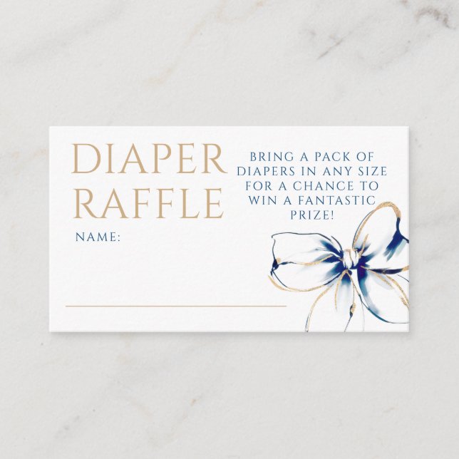 Navy Blue and Gold Bow Diaper Raffle Ticket Tilläggskort (Framsida)